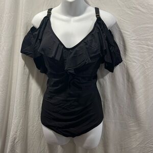 Marilyn Monroe Black Ruffle One-Piece Swimsuit